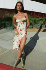 Erica Printed Lace Up Slit Midi Dress - Image 2