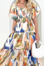 Erin Printed Shirred Bodice Flare Midi Dress - Image 4