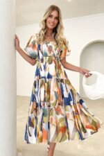 Erin Printed Shirred Bodice Flare Midi Dress - Image 2