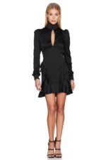 Esther Ruffle Flare Mini Satin Dress - Image 6