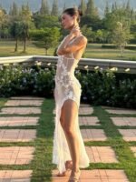 Evelyn Flower Embroidered Mesh Maxi Slip Dress - Image 2