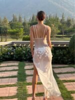 Evelyn Flower Embroidered Mesh Maxi Slip Dress - Image 3