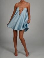 Fanny Metal Chain Satin V-neck Mini Doll Dress - Image 15