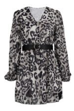 Gail Printed V-neck Belted Chiffon Mini Dress - Image 6