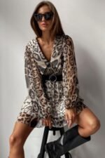 Gail Printed V-neck Belted Chiffon Mini Dress - Image 2