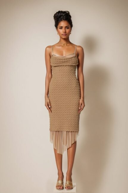 Gill Layered Textured Flare Midi Dress