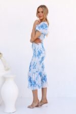 Helen Printed Sweetheart Shirred Midi Mermaid Dress - Image 8