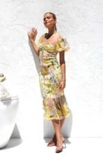 Helen Printed Sweetheart Shirred Midi Mermaid Dress - Image 2