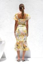 Helen Printed Sweetheart Shirred Midi Mermaid Dress - Image 5