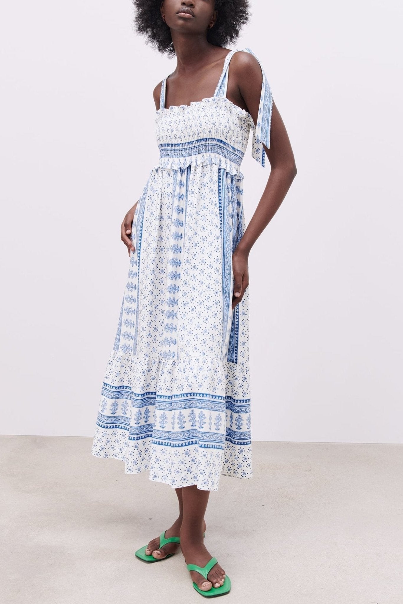 helga-printed-shirred-strap-midi-dress-sd00208261246-blue-s-sunfere-709657 Helga Printed Shirred Strap Midi Dress - Image 1
