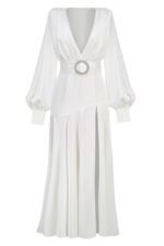 Phoebe V-neck Belted Slit Maxi Dress - Image 7