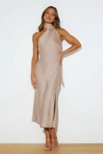 Nad Cowl Halterneck Satin Midi Dress - Image 12