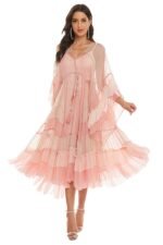 Katie Mesh Gradient Pink Midi Maxi Dress - Image 2