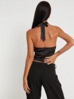 Kay Lace Trim Halter Satin Top - Image 3