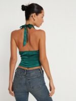 Kay Lace Trim Halter Satin Top - Image 10