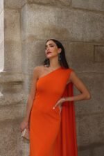 Laura One-shoulder Cape Knit Midi Dress - Image 3