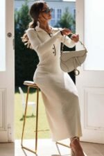 Laurel Button-up Collared Midi Knit Dress - Image 4