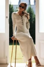 Laurel Button-up Collared Midi Knit Dress - Image 5