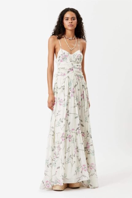 Lorna Printed Embroidered Flare Slip Maxi Dress