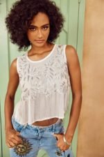 Lydia Sequins Leaf Round Neck Vest - Image 4