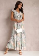 Marjorie Printed Ruffle V-neck Maxi Dress