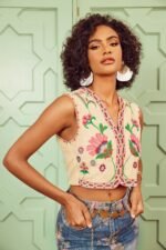 Maxine Floral Embroidered Open Waistcoat - Image 2