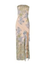 Melinda Printed Strapless Slit Midi Dress - Image 4
