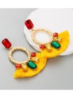 Mona Contrasting Diamante Tassel Earrings - Image 2