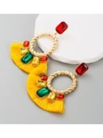 Mona Contrasting Diamante Tassel Earrings - Image 4