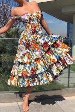 Morgan Floral Printed Tiered Midi Dress - Image 6