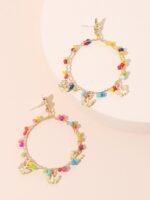 Myra Rainbow Beaded Butterfly Hoop Earrings - Image 3