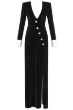 Nico V-neck Diamante Slit Velvet Maxi Dress - Image 5