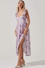 Nita Printed Lace-up Slit Midi Corset Dress