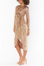 Rebecca V-neck Metallic Midi Wrap Dress - Image 2
