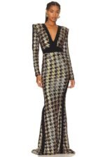 Rosalie Sequins Houndstooth Maxi Dress