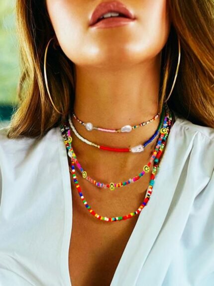 Sally Rainbow Millet Beads Pearl Necklace Set