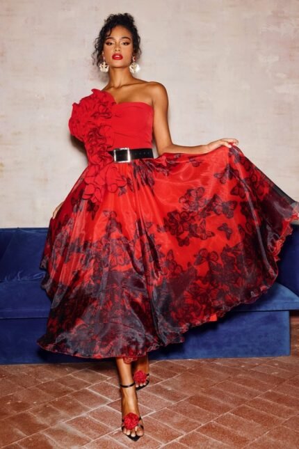 Samantha Butterfly Print Organza Midi Skirt