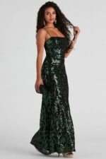 Sima Baroque Sequins Back Lace-up Maxi Dress - Image 2