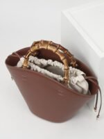 Simona Leather Bamboo Handle Lace-up Bucket Bag - Image 2