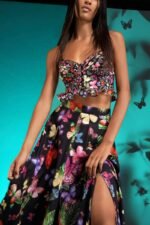 Trina Butterfly Printed High Slit Set