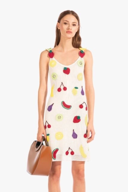 Via Fruit Patchwork Crochet Mini Dress