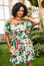 Ivy Printed Shirred Bodice Flare Mini Dress - Image 3