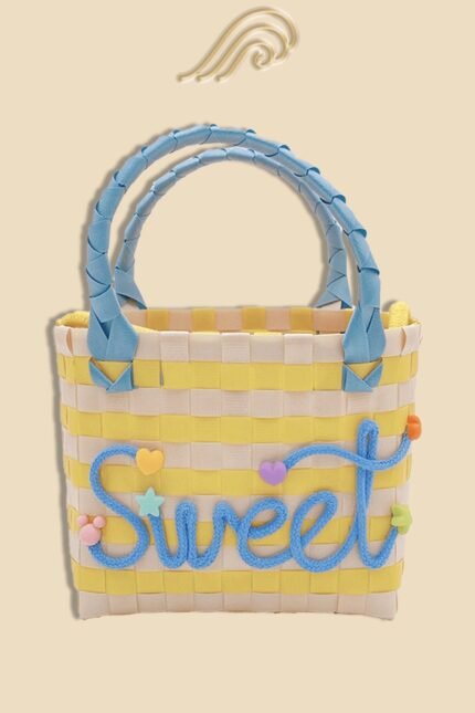 Sweet Contrast Color Weave Tote Bag